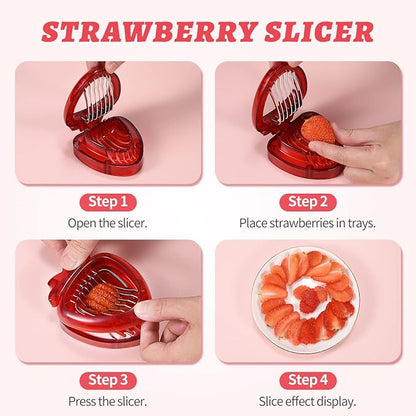 2PCS Strawberry Slicer, Fruit Cutter, DIY Kids Fruit Egg Slicer Kitchen Gadgets, Veggie Strawberry Slicer Tool with Stainless Steel Blade for Dessert and Cake Decorations
