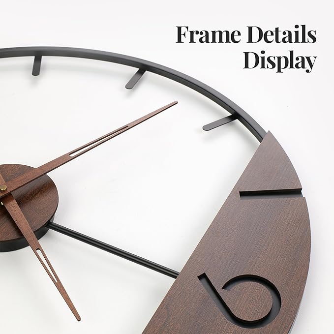 Cuspin Large Wall Clock 30 Inch Modern Farmhouse Wall Clock Battery Operated for Living Room Decor, Walnut Wood Dial with Black Metal Frame, Silent Non Ticking Clocks for Kitchen, Office, Bedroom