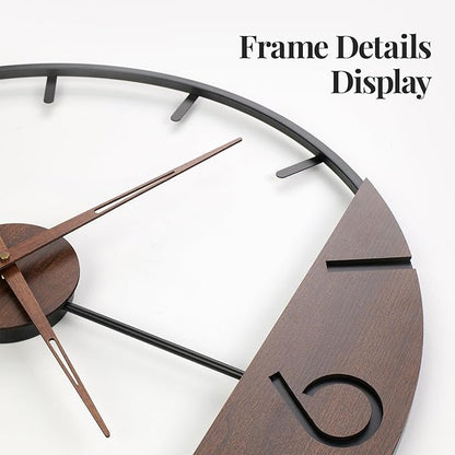 Cuspin Large Wall Clock 30 Inch Modern Farmhouse Wall Clock Battery Operated for Living Room Decor, Walnut Wood Dial with Black Metal Frame, Silent Non Ticking Clocks for Kitchen, Office, Bedroom