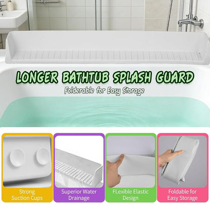 Splash Guard for Bathtub Kids - Silicone Bathtub Splash Guard with 11 Suction Cups, Bath Tub Play Shelf for Kids & Toy Holder, Prevent Water Spill in Bathroom, Fun Bath Time for Toddlers Baby(white)