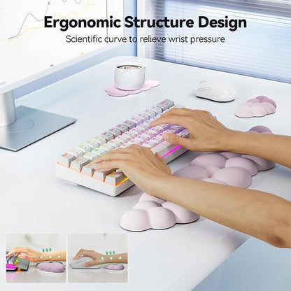 TECKNET Cloud Keyboard Wrist Rest Set, Cloud Wrist Rest with Non-Slip Base, PU Leather Wrist Pad for Keyboard with Ergonomic Memory Foam for Computer Laptop Office Gaming Pain Relief, Gradient Purple