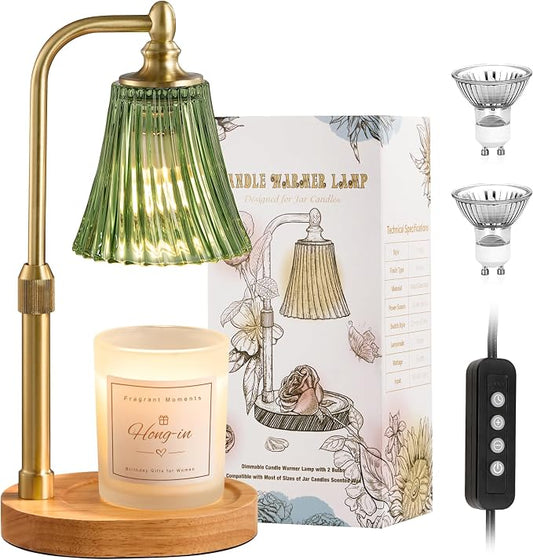 Hong-in Green Candle Warmer Lamp with Timer Dimmable,Birthday Gifts for Women,Adjustable Height Wax Melt Warmer for Jar Candles,House Warming Gifts New Home,Ideal for Office,Dorm,Bedroom Home Decor