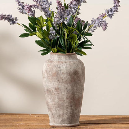 Ceramic Rustic Vase, Large Flower Vase Tall Farmhouse Decorative Vase Floral Pottery Vases for Home Decor Table Living Room Entryway Mantel Bedroom Bathroom Kitchen - 11 Inch Rustic