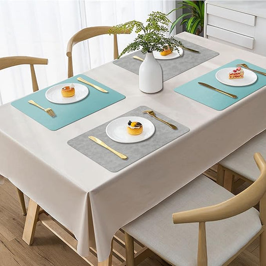 BLESWIN Faux Leather Placemats, PU Dining Table, Waterproof and Oil Resistant Easy to Clean, Heat Resistant Reversible Use Table Mats for Kitchen, Dining Table, Outdoor – 12 × 17 Inch, Light Grey&Blue