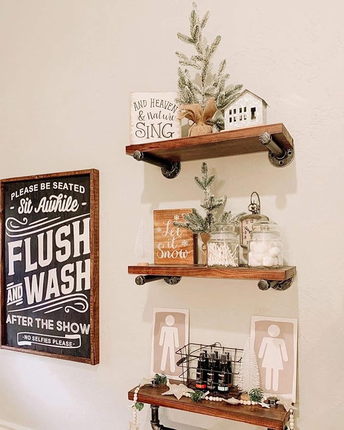 DR.IRON Industrial Pipe Shelving Wall Mounted 3 Tier Rustic Bathroom Shelves Wall Pipe Shelf for Bathroom Decor