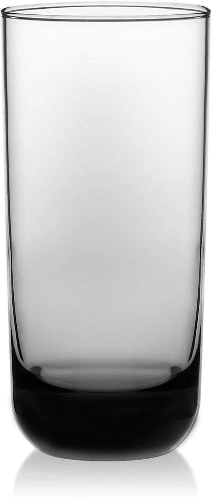 Libbey Polaris Tumbler and Rocks Glass Cups Set, Smoke Hue Mixed Drink Glasses with Straight Lines, Lead-Free, Drinkware Set of 16 for all Beverages