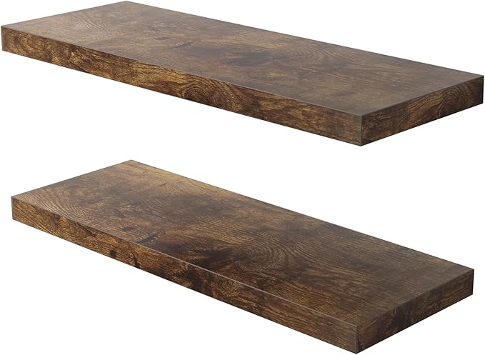 JPND Floating Shelf, Set of 2 Wall Shelf, 36 in W x 12.75 in D x 2 in H Wooden Floating Wall Shelf with Invisible Brackets for Living Room/Bedroom/Bathroom/Kitchen Storage and Decor, Rustic Brown