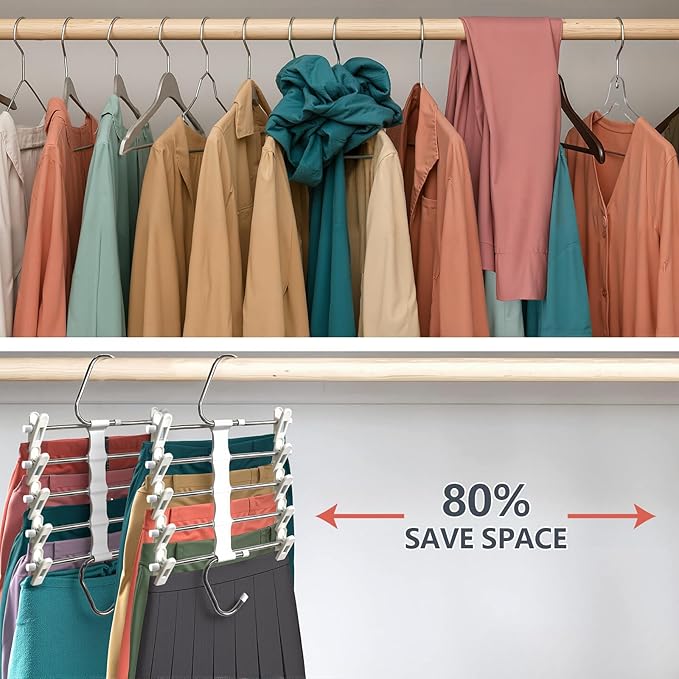 Skirt Hangers Pants Hangers Space Saving with Clips - 2 Pack - Space Saving Metal Closet Organizer for Shorts, Skirts, and Pants - Closet Organizer and Storage for Pants Jeans Skirts Legging