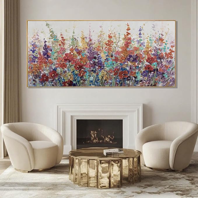 XIANSHOU Colorful Oversized Wall Art Flower Wall Decor Modern Canvas Posters 32"x70" Home Decorations for Living Room Kitchen Pictures