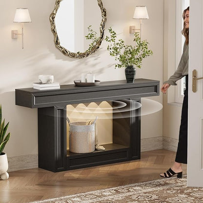 Rresyet 63" Console Table, 2-Tier Entryway Table with Sensor Lights, Coffee Table Behind The Sofa, with U-Shaped Base Suitable for Entryways, Living Rooms, Corridors, and Foyers(Black)
