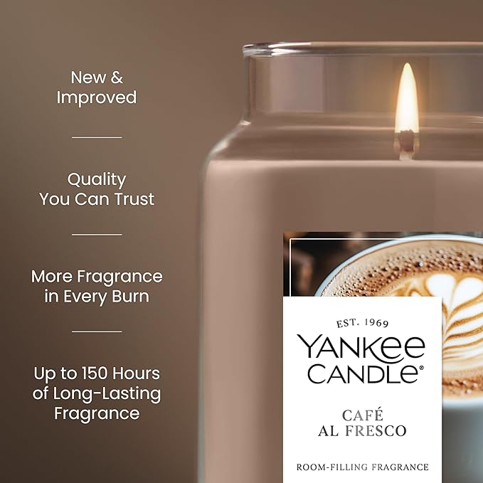 Yankee Candle Café Al Fresco, Scented Candle, 22oz Large Jar with up to 150 Hour Burn Time, Giftable