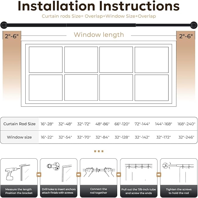 Zeerobee Curtain Rods for Windows 120 to 240, 1 Inch Industrial Wrap Around Antique Bronze Curtain Rod, Indoor/Outdoor Room Divider Adjustable Drapery Pole, 120"-240"