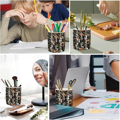 WAVEYU Pen Pencil Holder for Desk, Ceramic Pen Cup Cute Makeup Brush Holder, Unique Desk Multifunctional Pens Organizer for Home, Office, Mushrooms Pattern