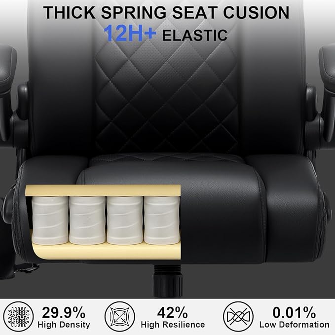 VANSPACE Executive Office Chair with Adjustable Lumbar Support and Headrest 440lbs Ergonomic Computer Chair Comfy High Back Swivel Rolling Office Chair with Flip-up Arms for Heavy People(Black)