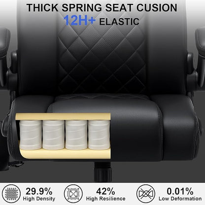 VANSPACE Executive Office Chair with Adjustable Lumbar Support and Headrest 440lbs Ergonomic Computer Chair Comfy High Back Swivel Rolling Office Chair with Flip-up Arms for Heavy People(Black)