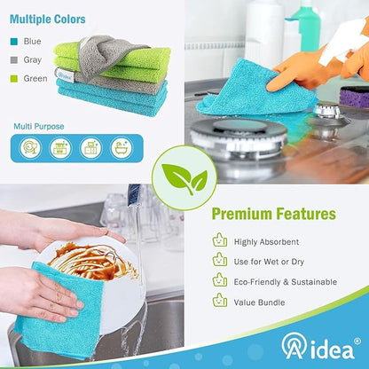 AIDEA Microfiber Cleaning Cloth-8PK, Soft Microfiber Towels for Cars, Absorbent Cleaning Rags, Lint-Free Streak-Free Wash Cloths for House, Kitchen, Window(12in.x16in.) (Pack of 2)