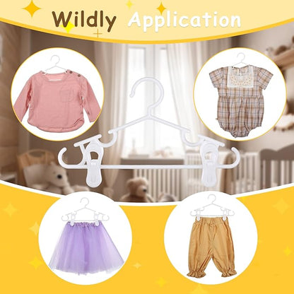 Hsei 5/10/40 Pack Baby Hangers with 10/20/80 Clips, Plastic Kids Pants Hangers for Nursery Closet Top and Bottom Clothes Hanger Set for Newborn Infant Toddler(120 Packs Total,White,10.6 Inch)