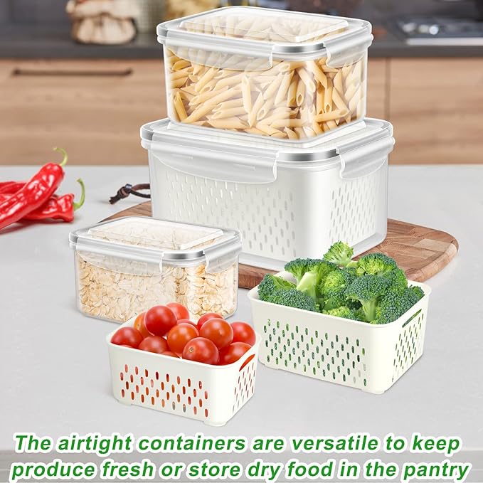 Fruit Storage Containers for Fridge, 10 Pieces Produce Vegetable Saver with Drain Colanders - Refrigerator Organizer for Lettuce Keepers Berry Container
