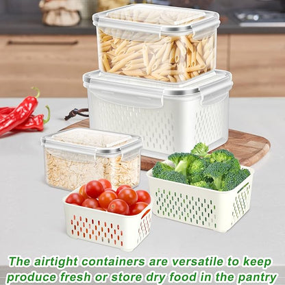 Fruit Storage Containers for Fridge, 10 Pieces Produce Vegetable Saver with Drain Colanders - Refrigerator Organizer for Lettuce Keepers Berry Container