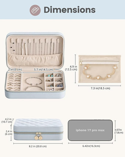 Lolalet Travel Jewelry Case for Women Girls, Travel Jewelry Organizer with Clear Storage Bag Small Portable Jewelry Box for Necklace Bracelet Earring Ring Valentines Bridesmaid Gifts -Large/Blue