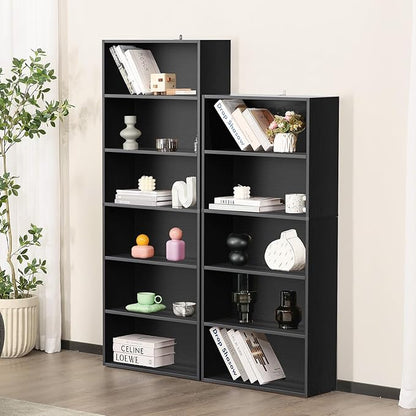 Sweetcrispy Industrial 5 Shelf Bookcase - Large 53 Inch Tall Floor Standing Open Bookshelf with Anti-Tipping Device for Home Office, Living Room, and Bedroom Storage, Black