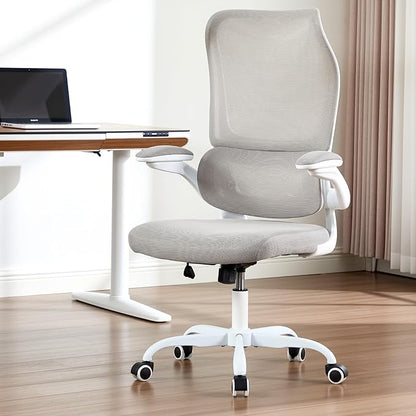 Ergonomic Office Chair, High Back Breathable Mesh Computer Desk Chair with Adjustable Lumbar Support and Flip-Up Armrests, 300LB Capacity Executive Swivel Task Gaming Seat for Home and Office (White)