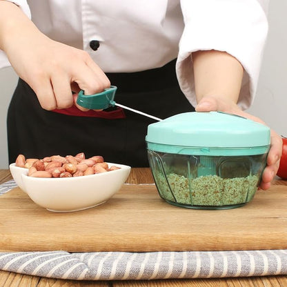 Ourokhome Manual Food Processor Vegetable Chopper, Portable Hand Pull String Garlic Mincer Onion Cutter for Veggies, Ginger, Fruits, Nuts, Herbs, etc., 500ml, Blue
