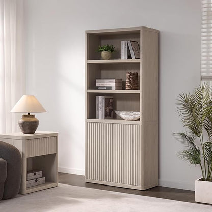 SICOTAS Book Shelf with Doors 71" Tall 6 Tier Bookshelf with Adjustable Shelves Fluted Booshelves & Bookcases Modern Book Case with Large Storage Display Cabinet for Living Room Home Office Bedroom