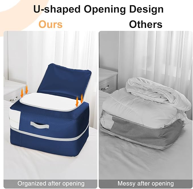 Comforter Storage Bag - 110L Large Capacity Blanket Storage Bags Ultra Space Saving Self Compression Organizer, Washable Compression Bags for Storage Comforter Blanket, 4-Pack, Navy Blue
