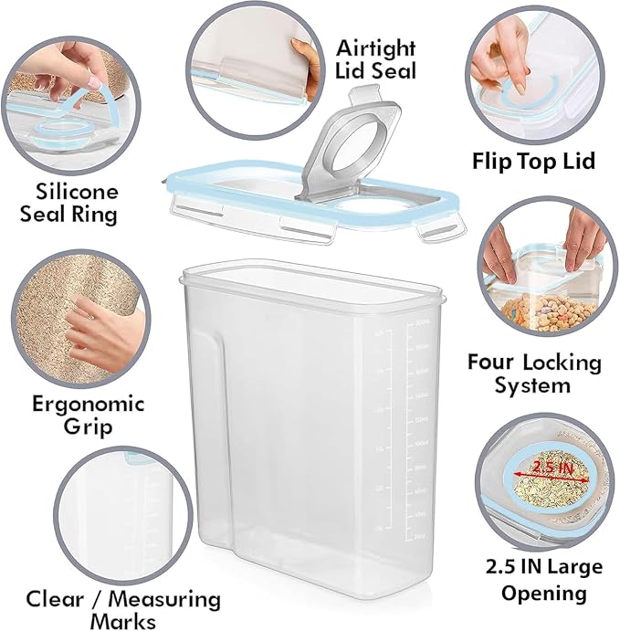Shazo 2 Pack (6.3L / 213OZ) EXTRA Large Airtight Food Storage Cereal Containers for Bulk Food Storage BPA-Free Plastic Container, Pantry Organization and Canister for Rice, Pasta, Sugar & Flour