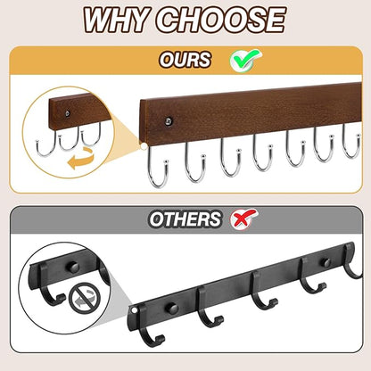 Key Hooks, Key Hooks for Wall Mounted with 12 Hooks, for Entryway, Bathroom, Hallway and Kitchen(Brown Color)(2Pack)