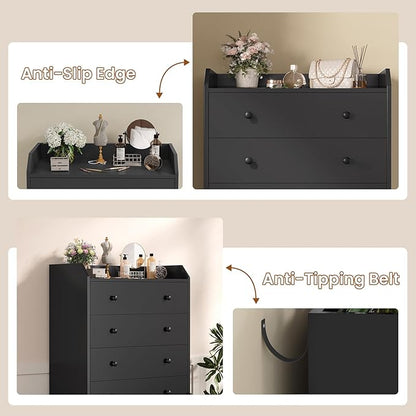 ADORNEVE 5 Drawer Dresser for Bedroom,Tall Black Chest of Drawers,Large Modern Vertical Dresser for Living Room,Hallway, Closet