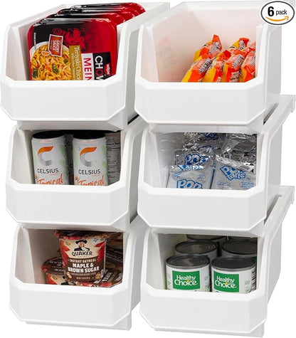 ReadySpace Large Plastic Containers for Organizing and Storage Bins for Closet, Kitchen, Office, Pantry, 375 x 203 x 178 Mm, White, 6 Count