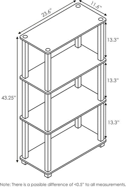 Furinno TURN-S-TUBE Storage Shelves, 4-Tier Book Shelf, Corner Shelf, Toolless Open Shelves, for Organization and Storage, Living Room, Garage, Home Office, Columbia Walnut