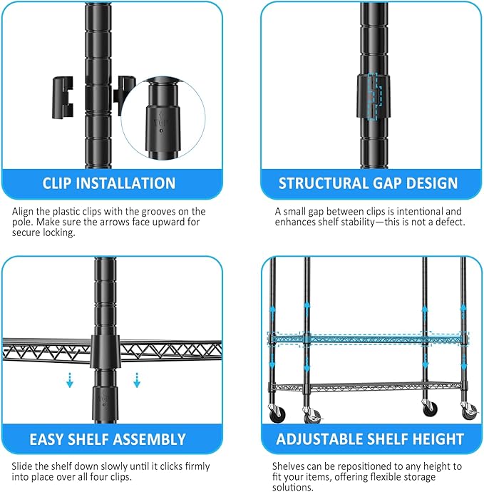 IZEUK Heavy Duty Rolling Garment Rack Wire Clothes Rack for Hanging Clothes (Black, Z1-17.7" D x 47.2" W x 83.6" H)