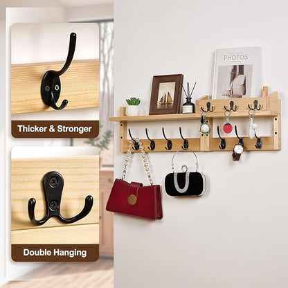 28.9" Wall Hanger Coat Rack Key Holder Wall Mount with Shelf,11Shelf with Coat Hooks Wall Mount, Coat Hangers for Bathroom, Living Room, Bedroom (Black)