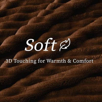 BEDELITE Fleece Throw Blanket for Couch - 300GSM Soft & Warm Fluffy Chotolate Brown Blanket, Decorative and Giftable Striped Blankets for Women, Men, 50"x60"