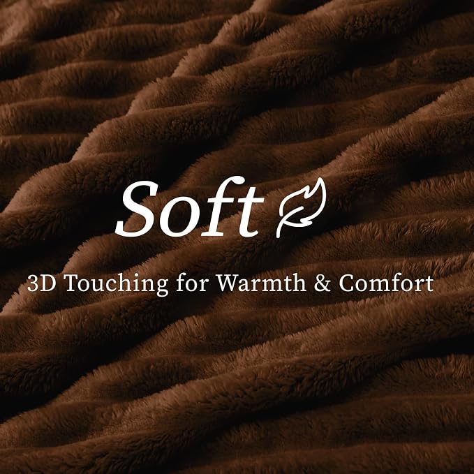 BEDELITE Twin Blanket for Couch & Bed, 300GSM Soft & Warm Fleece Blanket, Decorative and Giftable Striped Chotolate Brown Blankets for Women, Men, 60"x80"