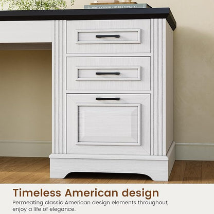 Itaar Farmhouse 55" Executive Desk, Computer Desk with Storage Drawers and Power Outlet, Home Office Desk, Workstation for Office Home, White