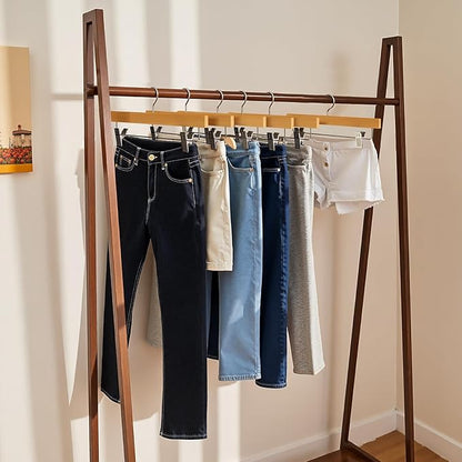 Skirt Hangers 20 Pack Wooden Pants Hangers,Smooth Solid Wood Skirt Hangers,360 Swivel Hooks & Adjustable Clips,for Jeans,Trouser,Shorts,Scarf.(Natural)