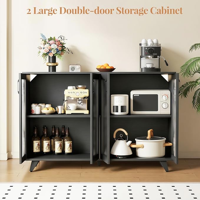 Panana Kitchen Buffet Server Table Accent Sideboard Cupboard Server Buffet Console Table with Doors Cabinet (49inch, Black)