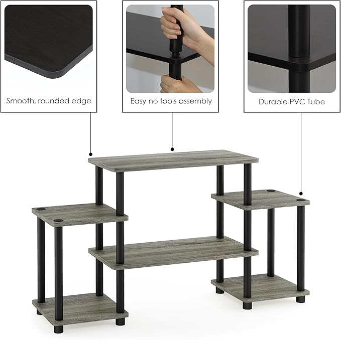 Furinno Turn-N-Tube No Tools Entertainment Center, Round Square Corner, French Oak Grey/Black