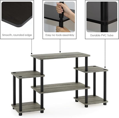 Furinno Turn-N-Tube No Tools Entertainment Center, Round Square Corner, French Oak Grey/Black
