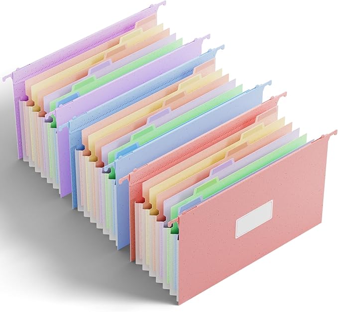 ANSOOK Wheat Straw Expandable Hanging File Folders Legal Size,7 Pockets 1.2" Accordion File Organizer,3 Pack Filing Cabinet Folders with Hooks,Large Capacity File Folder with Tabs,Hang File for Frame