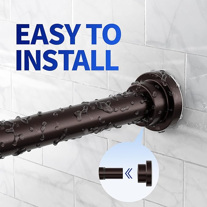 Mcrbeay Shower Curtain Rod, 1" Diameter Heavy Duty Tension Shower Rod, Non Slip Adjustable 28-46 inch No Drilling Shower Curtain Rods Spring Tension For Bathroom, Shower Stall, No Rust, Bronze