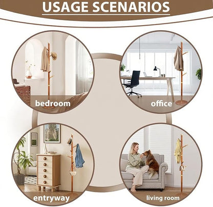 Solid Wooden Coat Rack Stand, Coat Racks Freestanding with 6 Hooks, Natural Birch Wood Coat stands with Sturdy Round Base, Tree Coat Hanger Standing for Entryway Bedroom Office (Tree Design2)