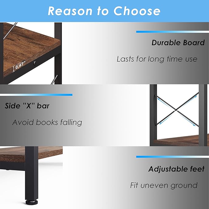 Wildhome 6-Shelf Corner Bookshelf, Vintage Industrial L Shaped Bookshelf Etagere Bookcase, Corner Shelf with Metal Frame Open Storage Rack Corner Book Shelf for Home Office Living Room (Retro Brown)