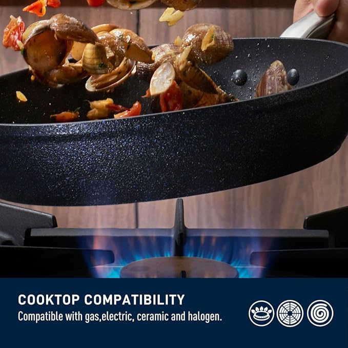 T-FAL StoneShield 5Qt / 11.8" Jumbo Cooker, Non-Stick, Anti-Warp, Rock Texture, Dishwasher & Oven Safe, Easy to Clean