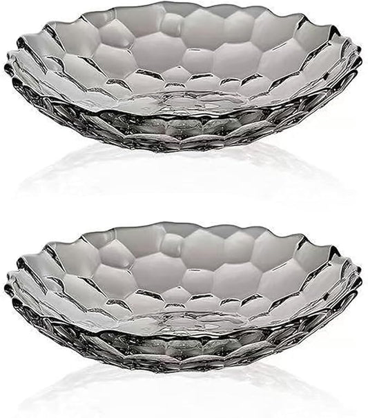 Coafiy 2 Pack Glass Fruit Bowl, Fruit Basket Holder, Crystal Fruit Bowl, Dessert Plate,Decorative Pedestal Bowl,for Table Décor for Home,Office, Wedding Decor, Fruit, Snack, Dessert (Large,Grey)