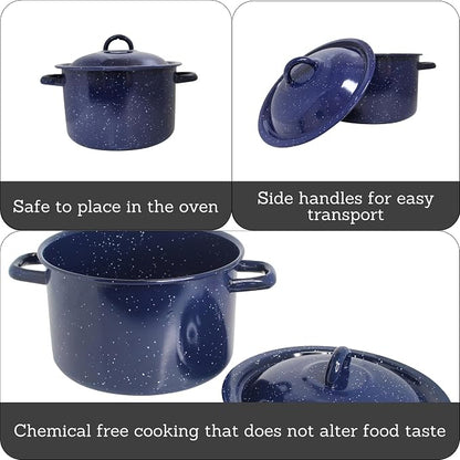 IMUSA USA C20666-1062810W Speckled Enamel Stock Pot with Lid, 4 Quart, Blue